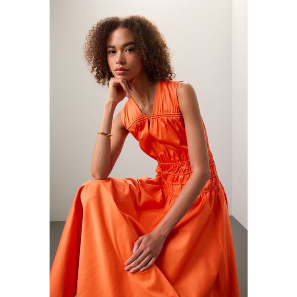 ROKSANDA x RTR Women's Orange Smocked Waist V-Neck Sleeveless Maxi Dress Size 4 - Picture 4 of 16